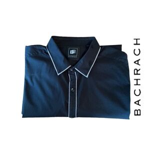 Bachrach Men's Cotton Black Shirt with Contrasting Striped Trim - NWOT Size‎ XL